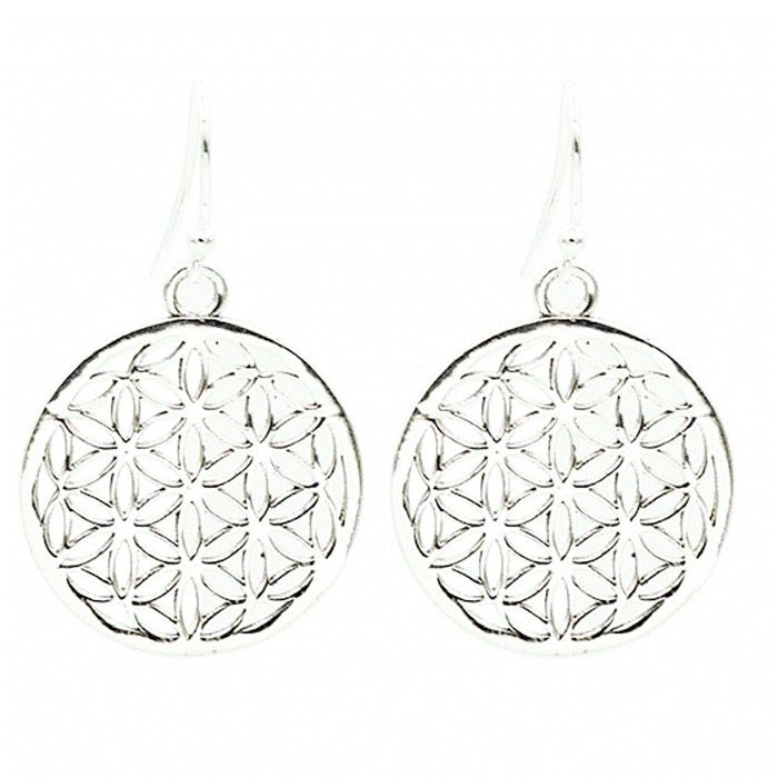 BOUCLE OREILLE FLEUR DE VIE LAITON ARGENTEE 4.5CM BOUCLE OREILLE FLEUR DE VIE LAITON ARGENTEE 4.5CM