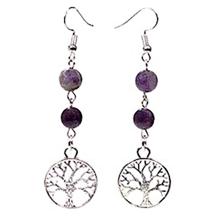 FLUORITE AMETHYSTE-BOUCLE OREILLE ARBRE DE VIE 8MM FLUORITE AMETHYSTE-BOUCLE OREILLE ARBRE DE VIE 8MM