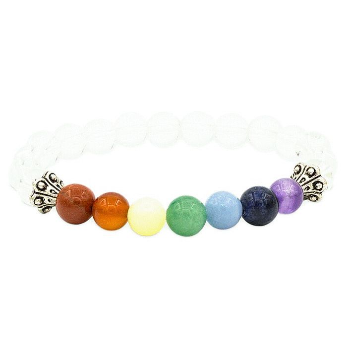 PIERRES 7 CHAKRAS/CRISTAL DE ROCHE-BRACELET 19CM ELASTIQUE PIERRES 7 CHAKRAS/CRISTAL DE ROCHE-BRACELET 19CM ELASTIQUE