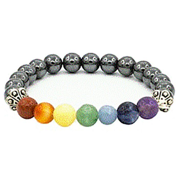 PIERRES 7 CHAKRAS/HEMATITE-BRACELET ELASTIQUE 19CM PIERRES 7 CHAKRAS/HEMATITE-BRACELET ELASTIQUE 19CM