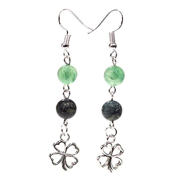 PIERRES AVENTURINE VERTE-KAMBABA-BOUCLE OREILLE TREFLE 6.5CM PIERRES AVENTURINE VERTE-KAMBABA-BOUCLE OREILLE TREFLE 6.5CM