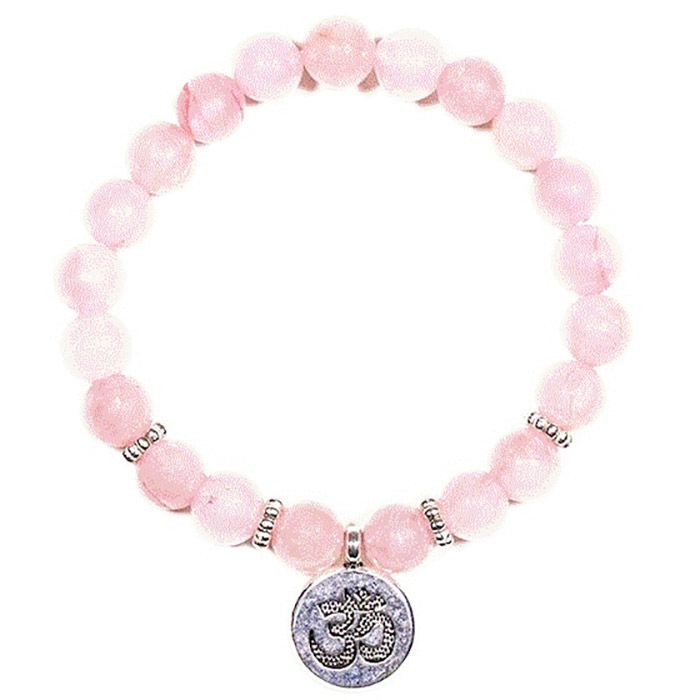 QUARTZ ROSE-BRACELET MALA OM 8MM-21 PERLES QUARTZ ROSE-BRACELET MALA OM 8MM-21 PERLES